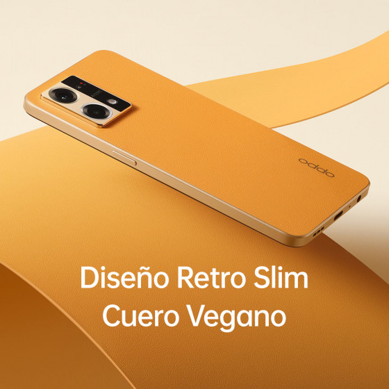 Movil con el mejor diseño moderno. Telefono de cuero vegano naranja.