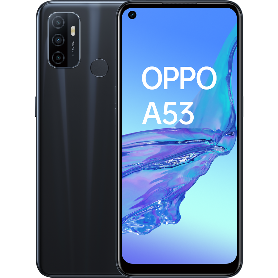 OPPO A 53 Electric Black, frontal trasera. OPPO A 53 Electric Black, frontal trasera.